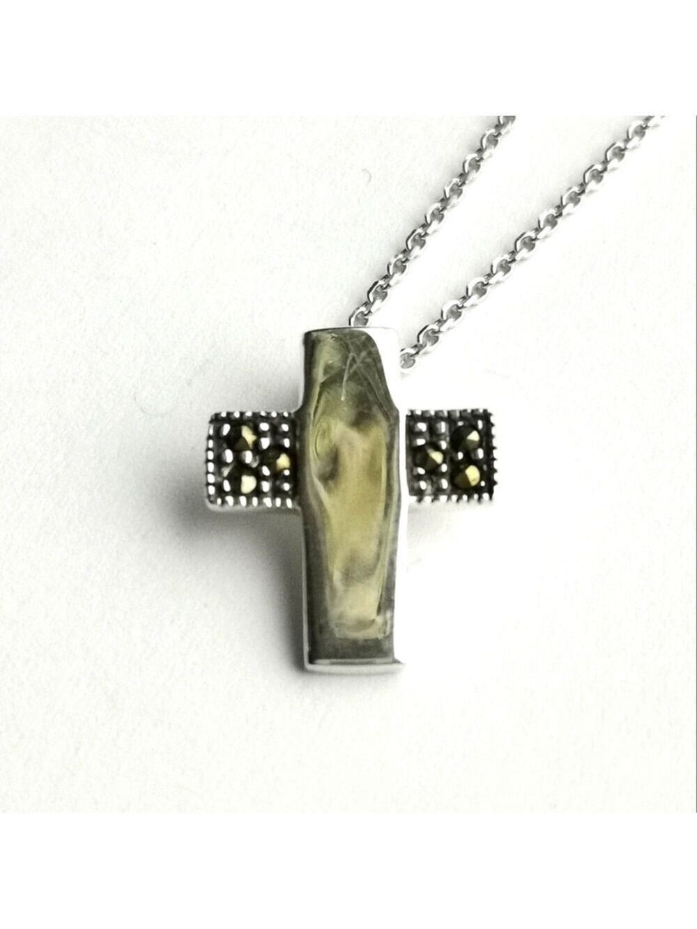 New, sterling silver Marcasite cross pendant necklace